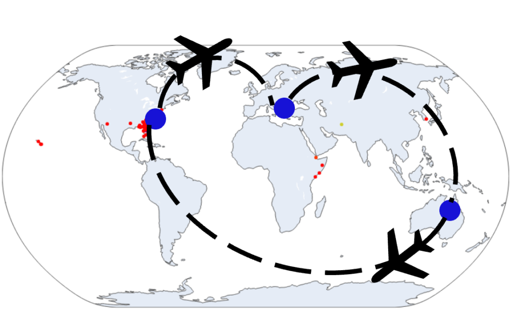 Graphic repressentation of an aiircraft transversing the globe